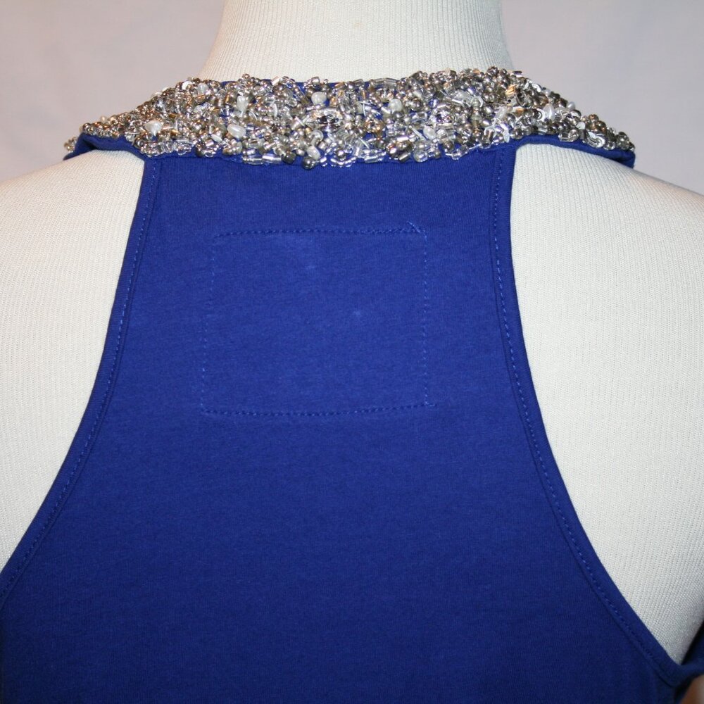 Twisted Heart Royal Blue Silver Bead & Crystal Neckline Top Small - Picture 4 of 7